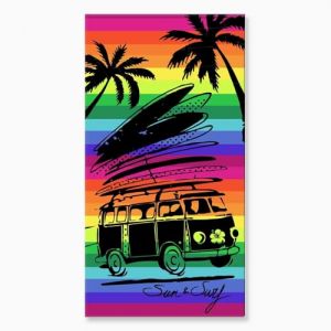 Serviette de plage Van Surfeur sur fond Multicolore 90x170cm