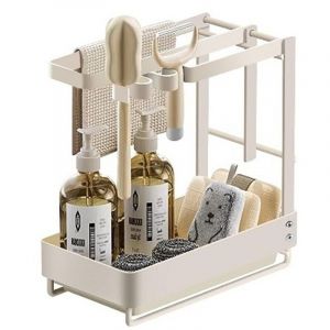 Organiseur d'évier de cuisine Wikimo, porte-éponge avec bac d'égouttage, blanc