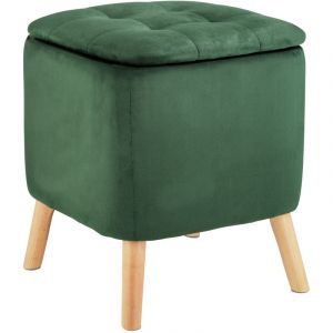 Wenko Tabouret avec Coffre de Rangement, Pouf Repose-Pieds, Si&egrave;ge Coussin Rembourr&eacute; et Pieds en Bois, 37 x 42,5 cm, en Velours Vert