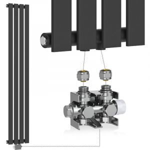 Image de Radiateur Vertical avec Valve T rmostatique 1600x300x52 mm, Panneau Plat Simple, Acier, Anthracite, Temp R&eacute;glable 5 Niveaux, Vanne Chrome