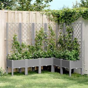 VidaXL Jardini&egrave;re avec Treillis, Lit Sur&eacute;lev&eacute;, Bac &agrave; Fleurs, Pot de Plantes, Bo&icirc;te &agrave; Fleurs Jardin Patio Terrasse Ext&eacute;rieur, Gris Clair PP