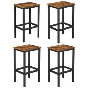 Songmics Chaises de Bar, Tabourets Hauts de Style Industriel, pour Cuisine, Salle à Manger, Salon, Marron Rustique,Lot de 4 - Vasagle