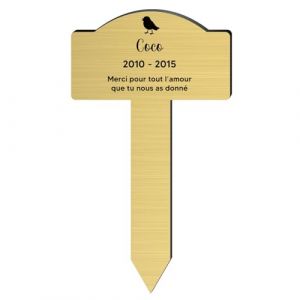 Image de DECOHO - Plaque Souvenir pour Oiseau avec Gravure Message personnalis&eacute; - Piquet pr&eacute;vu pour l'ext&eacute;rieur - Or bross&eacute;