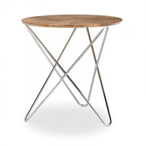 Table b e d’ap ronde pieds croisés diamètre 60 cm bois et métal Bois