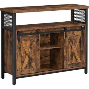 Image de Table Buffet avec Portes Grange Coulissantes VASAGLE Brun Rustique et Noir LSC092B01