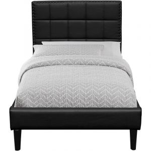 Lit riley pour matelas 120x200 - Sommier + T&ecirc;te de Lit Capitonnee Couleur noir + Pieds en 16 cm pour matelas - 2 x 13 Lattes - revetement pvc Simili