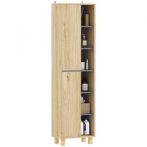 Homcom Colonne salle de bain design H.148 cm - 2 portes, 4 étagères, 6 niches - gris effet bois clair naturel