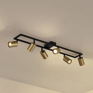 Lindby Spot pour plafond Bravius, laiton, à 6 lampes, fer
