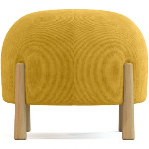 Privatefloor Pouf Rond Tapissé en Velours Côtelé avec Pieds en Bois Naturel - Marrakesh Moutarde