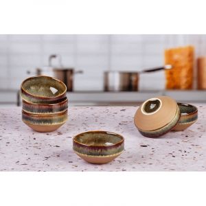 Lot de 6 petits bols en gr&egrave;s marron D11