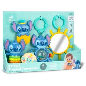 Bright Starts Disney Baby Stitch Coffret Cadeau Trésors Tropicaux – 4 Jouets Stitch dont Miroir Sûr pour Bébé et Anneau de Dentition, Nouveau-nés et +