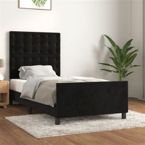 VidaXL Cadre de Lit avec Tête de Lit Sommier à Lattes Lit Rembourré Cadre à Lattes Lit Simple Adulte Meuble de Chambre Noir 90x190 cm Velours