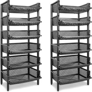 Image de Artecsis Lot de 2 Étagères paniers 6 niveaux - 120x50x40cm(HxlxP) Anthracite, Charge max 10Kg/cagette - Etagère rangement Legumier