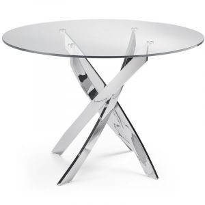 Table à manger en verre trempé et pieds en acier inoxydable D110