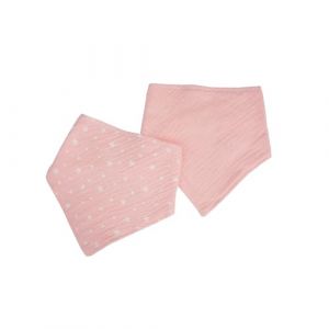 Homea Bébé Douceur, Lot de 2 Bavoirs Bandana 100% Gaze de Coton 16 x 41 cm Rose