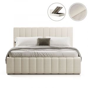 Lit Coffre Tissu Velours Côtelé Ou Tissu Bouclette Soho - Velours Côtelé Beige - 140x190, Style , x x cm - Meubler Design