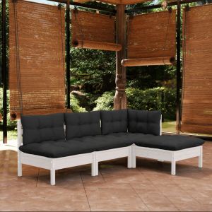 VidaXL Salon de jardin 4 pcs avec coussins Blanc Bois de pin