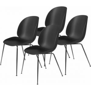 Gubi Set de 4 Chaises noires pi&eacute;tement en m&eacute;tal chrom&eacute; noir Beetle