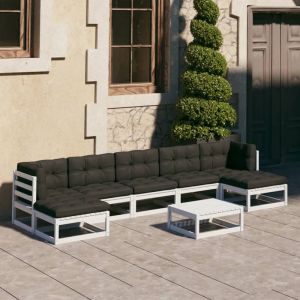 Image de VidaXL Ensemble canapé de jardin 8 pièces en pin blanc et anthracite avec table basse