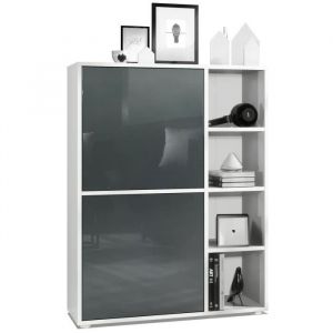Vladon - Buffet haut Armoire Cabinet Commode Cuba Blanc mat - haute brillance - Portes en Gris laqué haute brillance sans éclairage led - Portes en