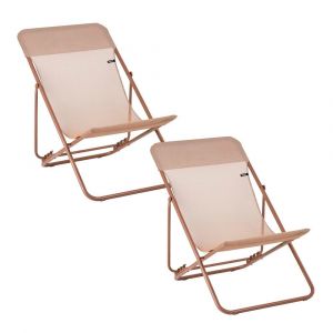 Lot de 2 transats jardin pliants multi-positions en acier orange