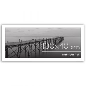 Americanflat Cadre 100x40 cm Blanc - Cadre Photo Grand Format 40x100 cm en Bois MDF avec Plexi Poli et Mat&eacute;riel de Suspension - Suspension Horizontale ou Verticale