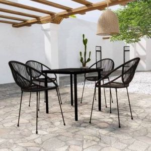 VidaXL Ensemble de jardin 5 pièces composé d'une table et de quatre chaises en rotin synthétique de couleur noire