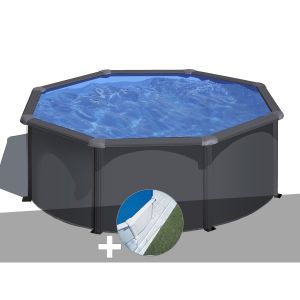 Image de Gre Kit piscine acier gris anthracite Louko ronde 3,20 x 1,22 m + Tapis de sol