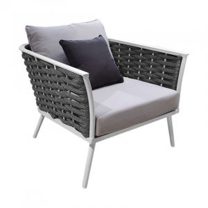 Image de Fauteuil bas de jardin en aluminium blanc et tressage gris - rise