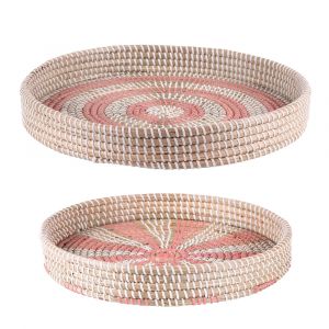 Set de 2 plateaux jonc mer rose - Table Passion - Rose - Fibre Naturelle