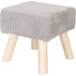 Relaxdays Tabouret en velours c&ocirc;tel&eacute;, pieds en bois, rembourr&eacute;, H x L x P : 30 x 30 x 30 cm, carr&eacute;, gris clair/nature