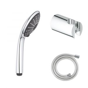 Grohe Flexible de douche Twistfree VitalioFlex Silver 1500 chromé + Support mural pour douchette Tempesta Cosmopolitan chromé + Douchett