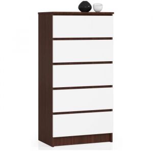 Commode AKORD K60 Weng&eacute; 60 cm 5 tiroirs fa&ccedil;ade Blanche 60x40x121 cm