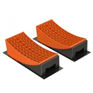 wiltec Set Système Cales roue Remorque – 2x Cales arrondies 42,4 x 17 x 17,4 cm – 2x Cales de roue 20,7 x 17 x 9,6 cm – 2x Pattes antidérapantes
