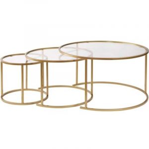 UB DESIGN Asir Group Llc - Ensemble de 3 tables gigognes rondes en m&eacute;tal et verre Aurum
