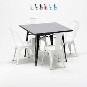 Ahd Amazing Home Design Ensemble table et chaises carrées en métal Tolix style industriel Soho, Couleur: Blanc