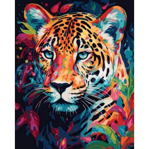 Peinture au num&eacute;ro : L&eacute;opard Color&eacute; Abstrait - sans ch&acirc;ssis en bois