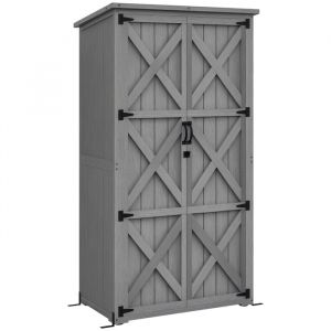 Outsunny Armoire de jardin abri de jardin 2 portes croisillons 2 &eacute;tag&egrave;res toit bitum&eacute; bois sapin gris