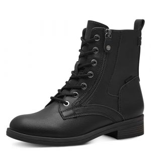 Tamaris Bottines FEMME noires à talon décroché bas et à lacets ronds et zip latéral