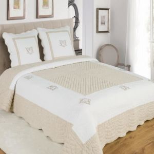 Couvre lit boutis - ALPES BLANC - Peaceland - 230 x 250 cm - Gris, Beige, Violet - Brodé