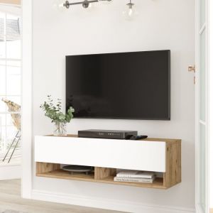 Meuble TV Laitila &agrave; porte 29,5 x 100 x 31,5 cm effet ch&ecirc;ne rustique / blanc [en.casa]