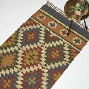 Homescapes - Tapis de couloir Kilim en jute et laine multicolore Lucea, 80 x 180 cm