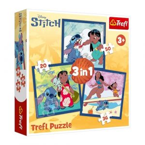 Trefl Lilo & Stitch, du Temps avec Stitch - Puzzle 3 en 1, 3 Puzzles, 20 à 50 pièces - Différents Niveaux de difficulté, Divertissement pour Les Enfants à partir de 3 Ans