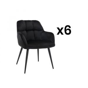 Image de Lot de 6 chaises avec accoudoirs - Velours et métal - Noir - PEGA