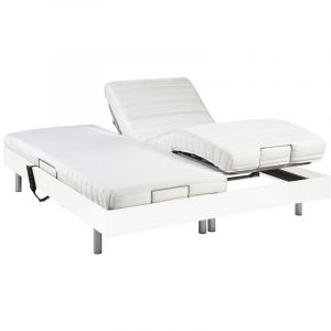 Lit &eacute;lectrique relaxation tout plots matelas latex CASSIOPEE III de DREAMEA - moteurs OKIN - 2 x 80 x 200 cm - blanc