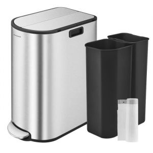 Songmics Poubelle de cuisine 30L et 20L 2 compartiments en acier argent