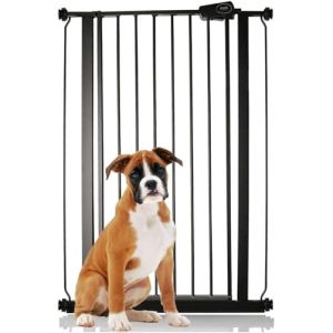 Safetots Extra Tall Premium Barrière pour Chien, 75cm - 83cm,Matt Noir, Extra Haute de 104cm, Installation Facile par Pression pour Chien et Chiot