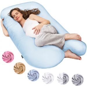 SMOOTHY Oreillers de Grossesse, oreillers latéraux, oreillers de positionnement, oreillers pour bébé et oreillers d'allaitement en Forme de U Housse 100% Coton (Classic XXL, 150 x 80 cm, Bleu Clair)