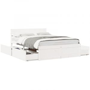 VidaXL Cadre de lit avec tiroirs blanc 135x190 cm bois de pin massif, meuble de chambre à coucher, sommier, lit en bois, lit, lit double