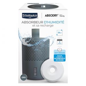 Starwax Absorbeur d'Humidité et Tablette Absorbante de 500 g-Absorbe l'Humidité et Evite les Moisissures -Indicateur Niveau Remplissage -silencieux- Fabriqué en France -1 Tablette 25m²durant 3 mois